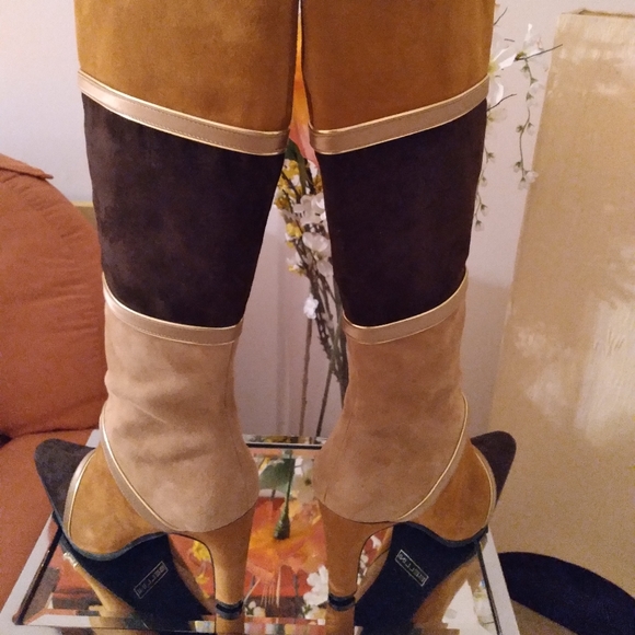 Earth Tones Colorblock Suede Boots - Picture 4 of 5